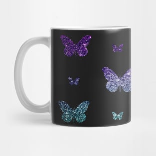 Deep Purple Teal Ombre Faux Glitter Butterflies Mug